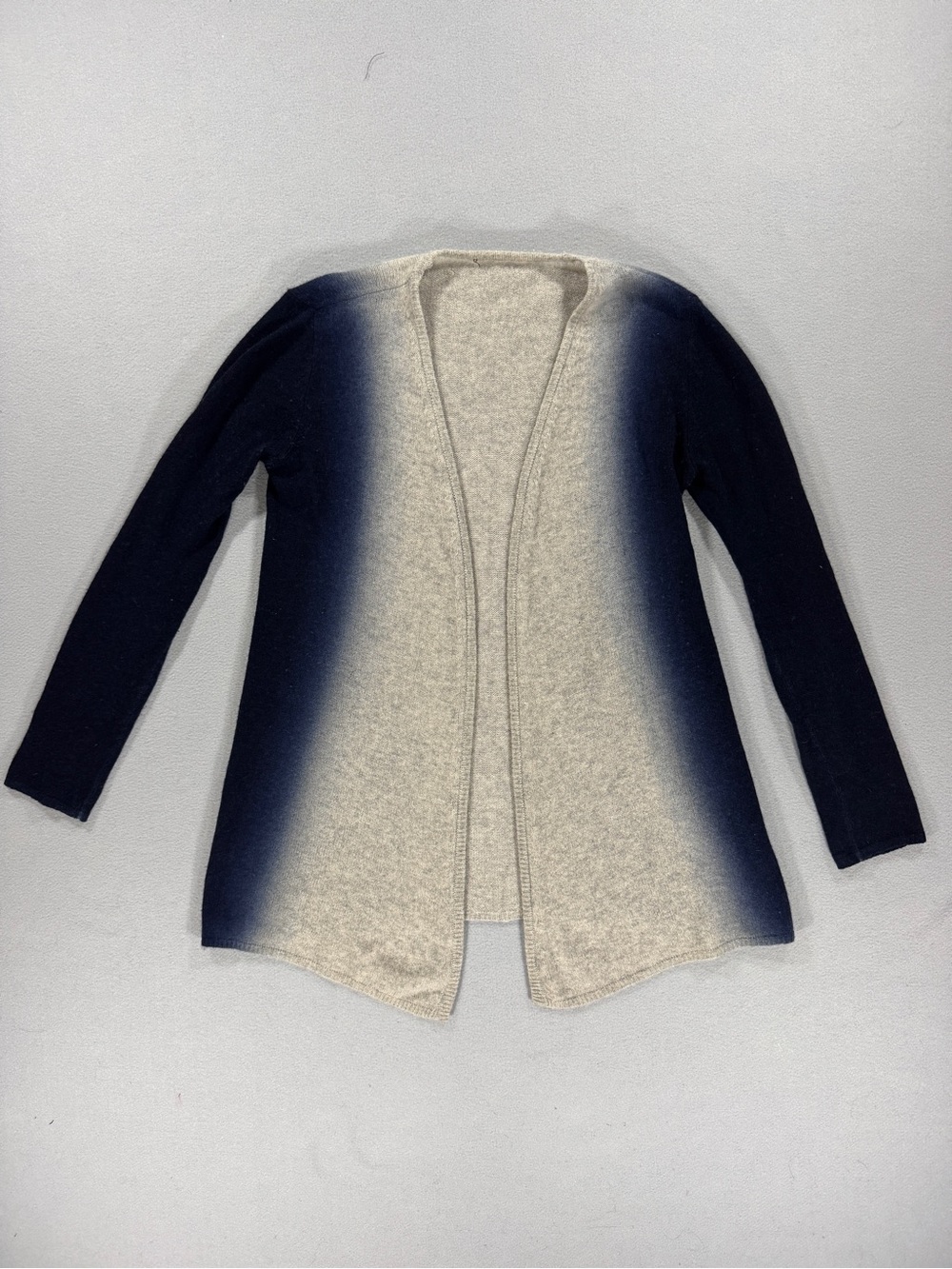 Ombre Dip Dye Navy Cream Open Front Cardigan Sweater Soft Knit Womens M/L Boho